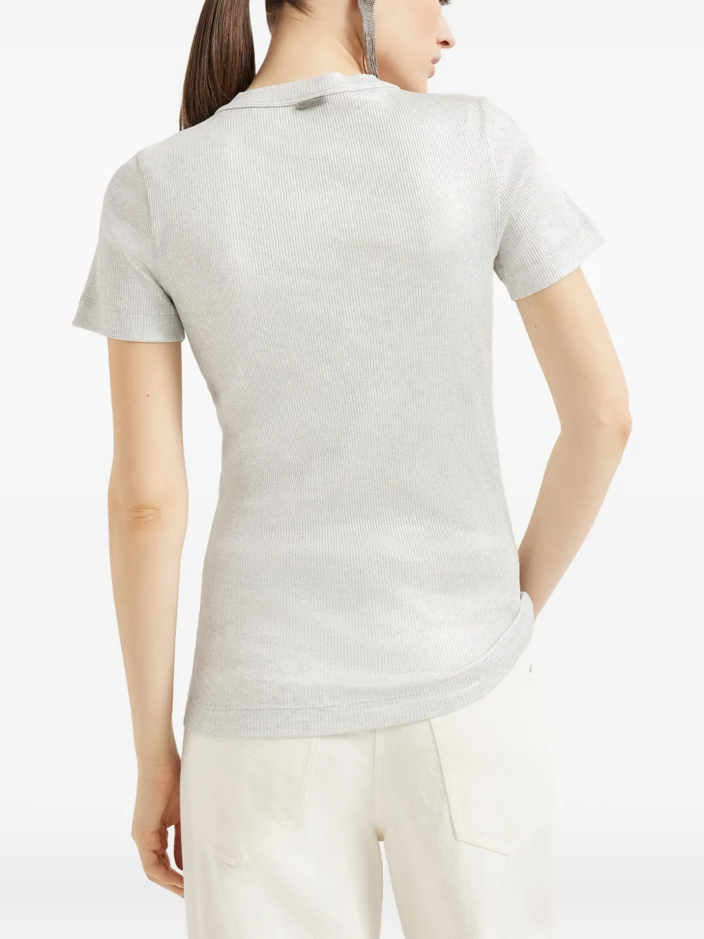 Brunello Cucinelli Geribbeld sprankelend T-shirt Zilver