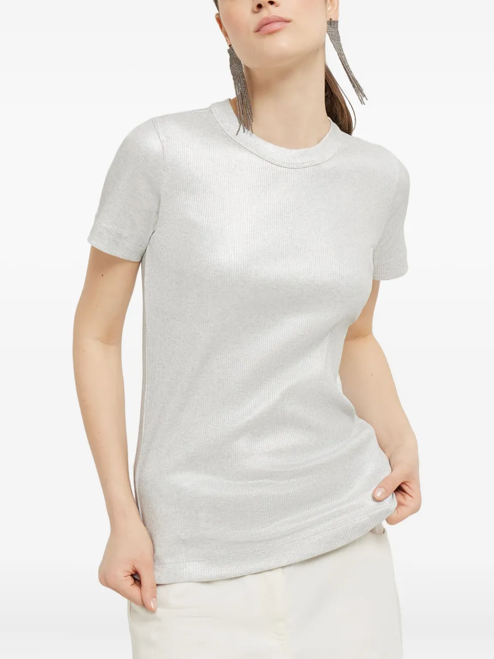 Brunello Cucinelli Geribbeld sprankelend T-shirt Zilver
