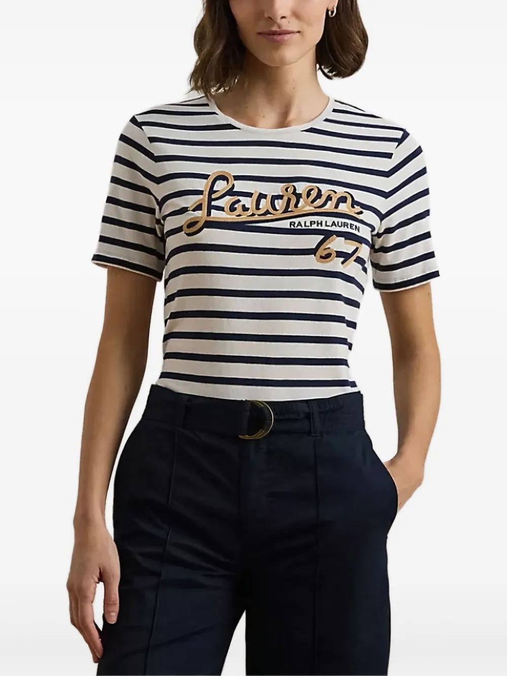 striped embroidered T-shirt