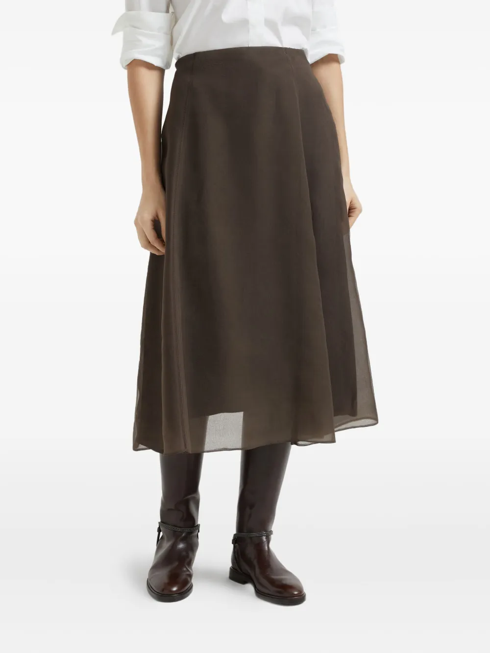Brunello Cucinelli Zijden midi-rok Bruin
