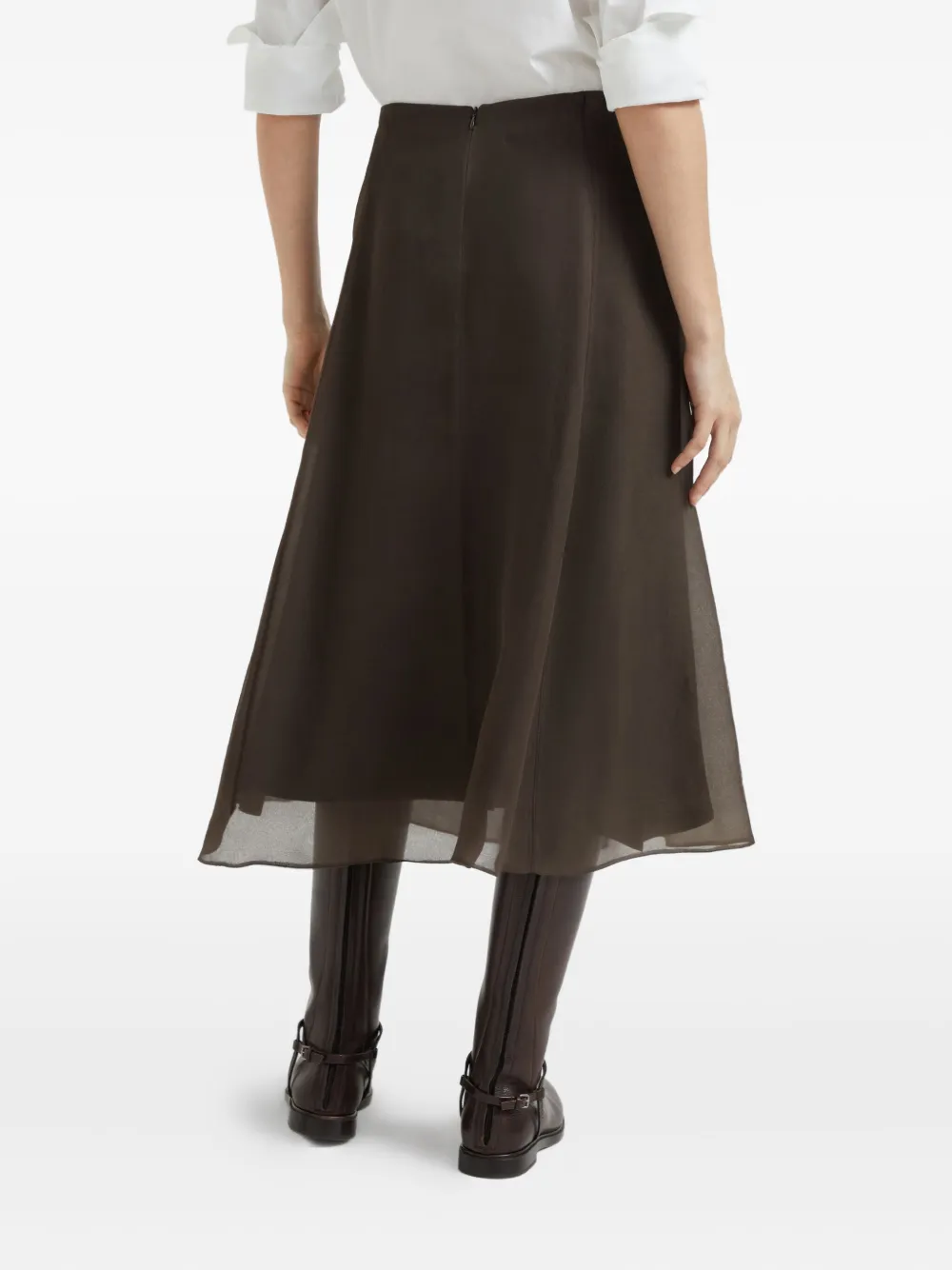 Brunello Cucinelli Zijden midi-rok Bruin