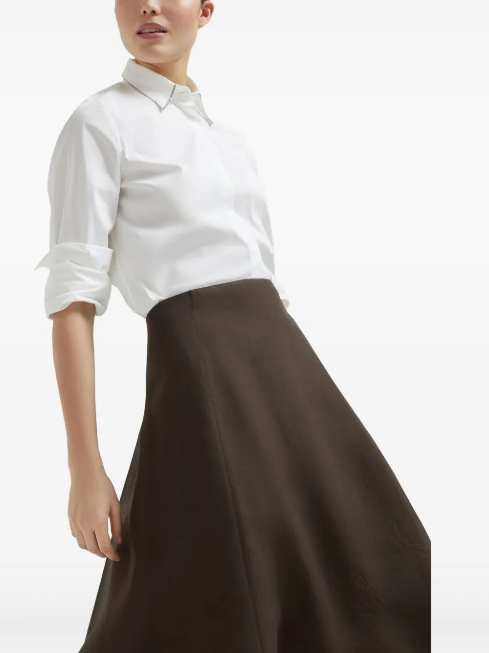Brunello Cucinelli Zijden midi-rok Bruin