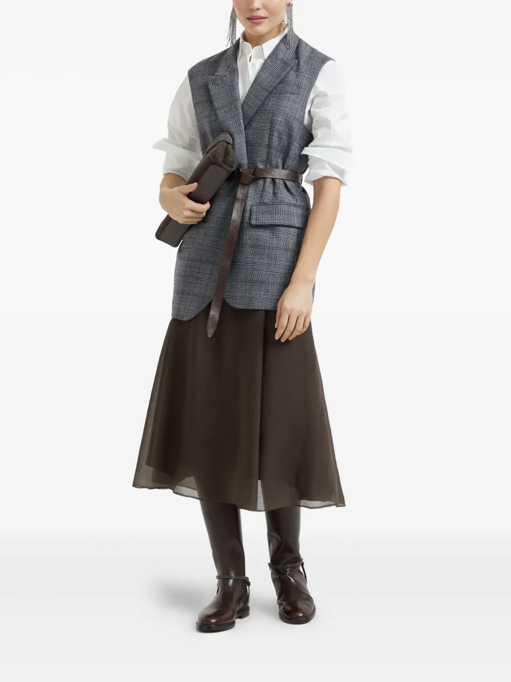 Brunello Cucinelli Zijden midi-rok - Bruin