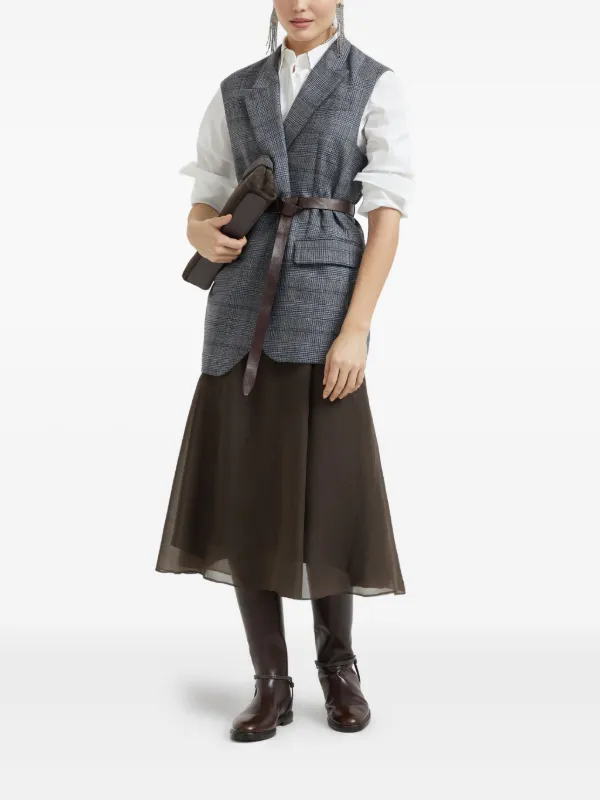 Brunello Cucinelli Silk Midi Skirt | Brown | FARFETCH