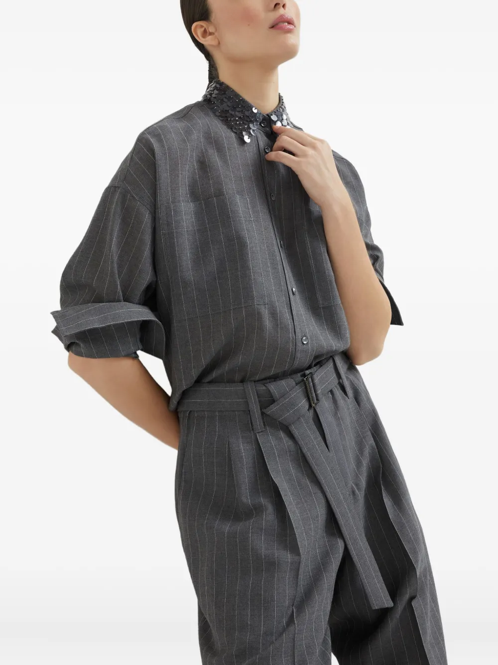 Brunello Cucinelli Gestreept blouse Grijs