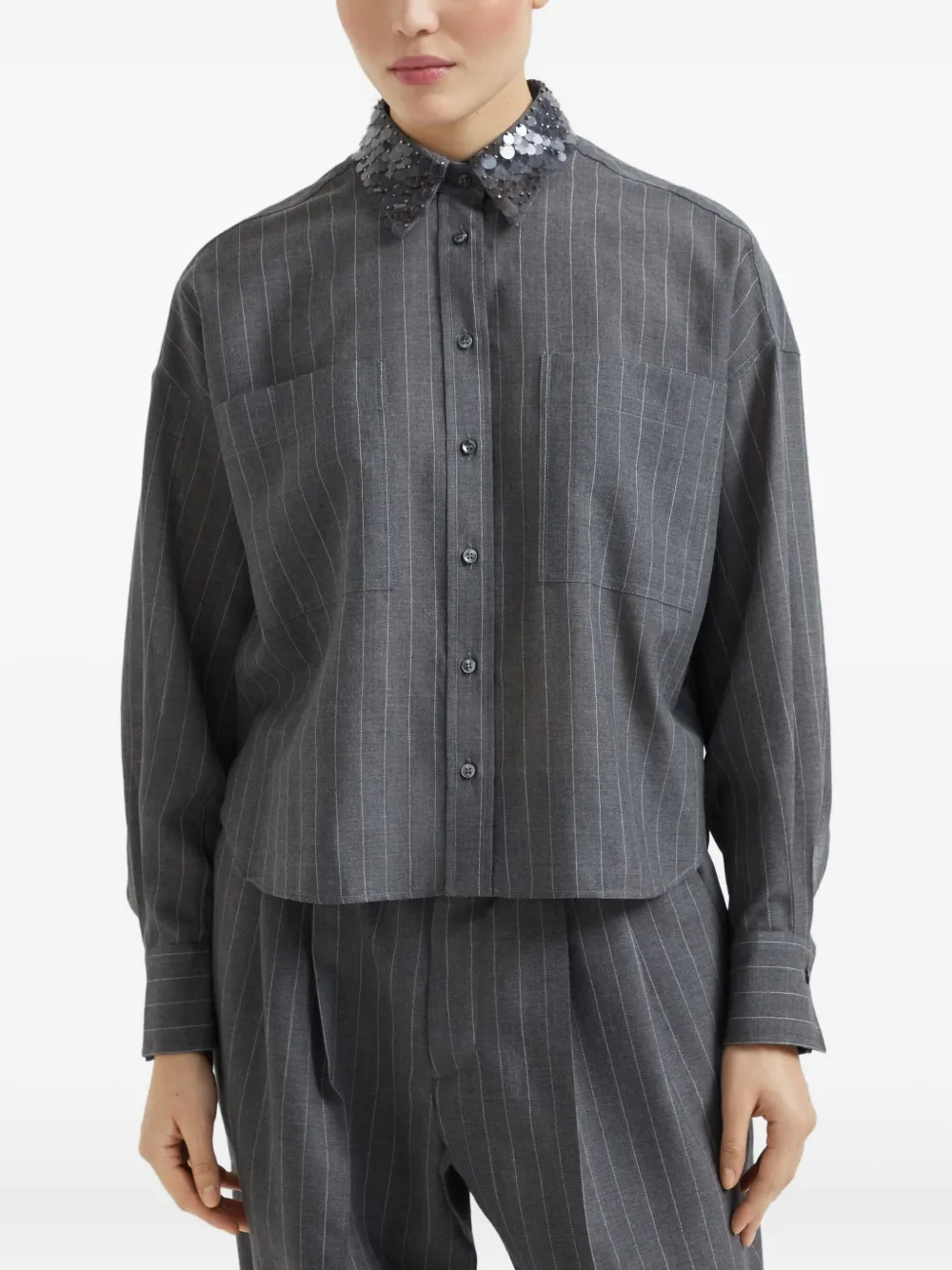 Brunello Cucinelli Gestreept blouse Grijs