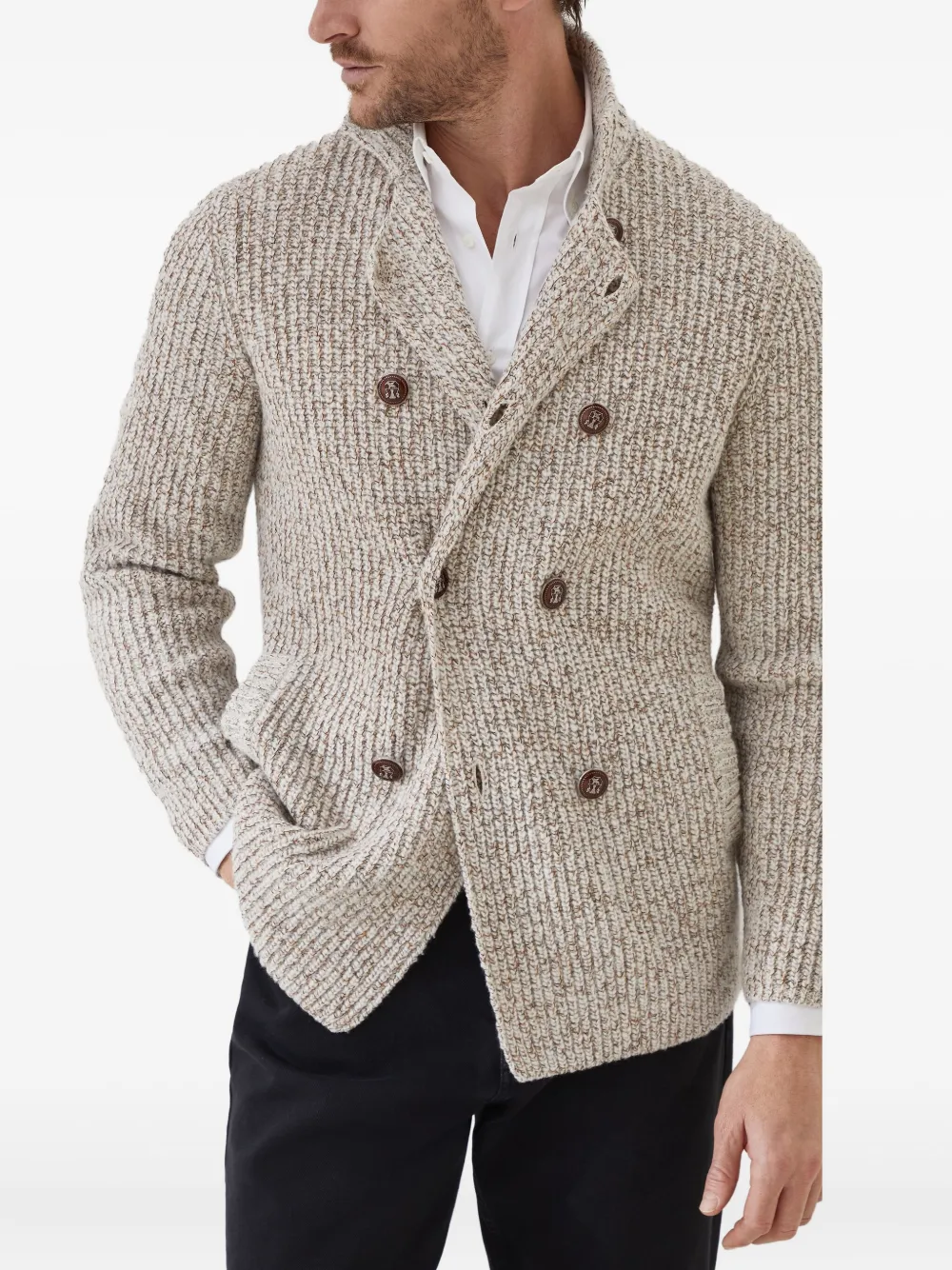 Brunello Cucinelli Vest met dubbele rij knopen Beige