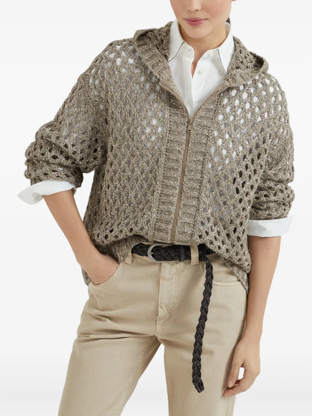 Brunello Cucinelli Dazzling opengebreid vest Beige