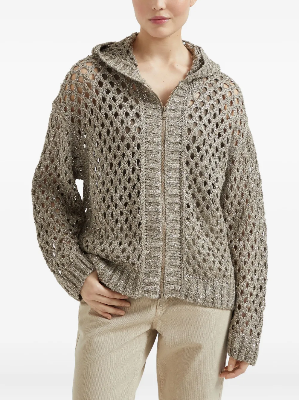 Brunello Cucinelli Dazzling opengebreid vest Beige
