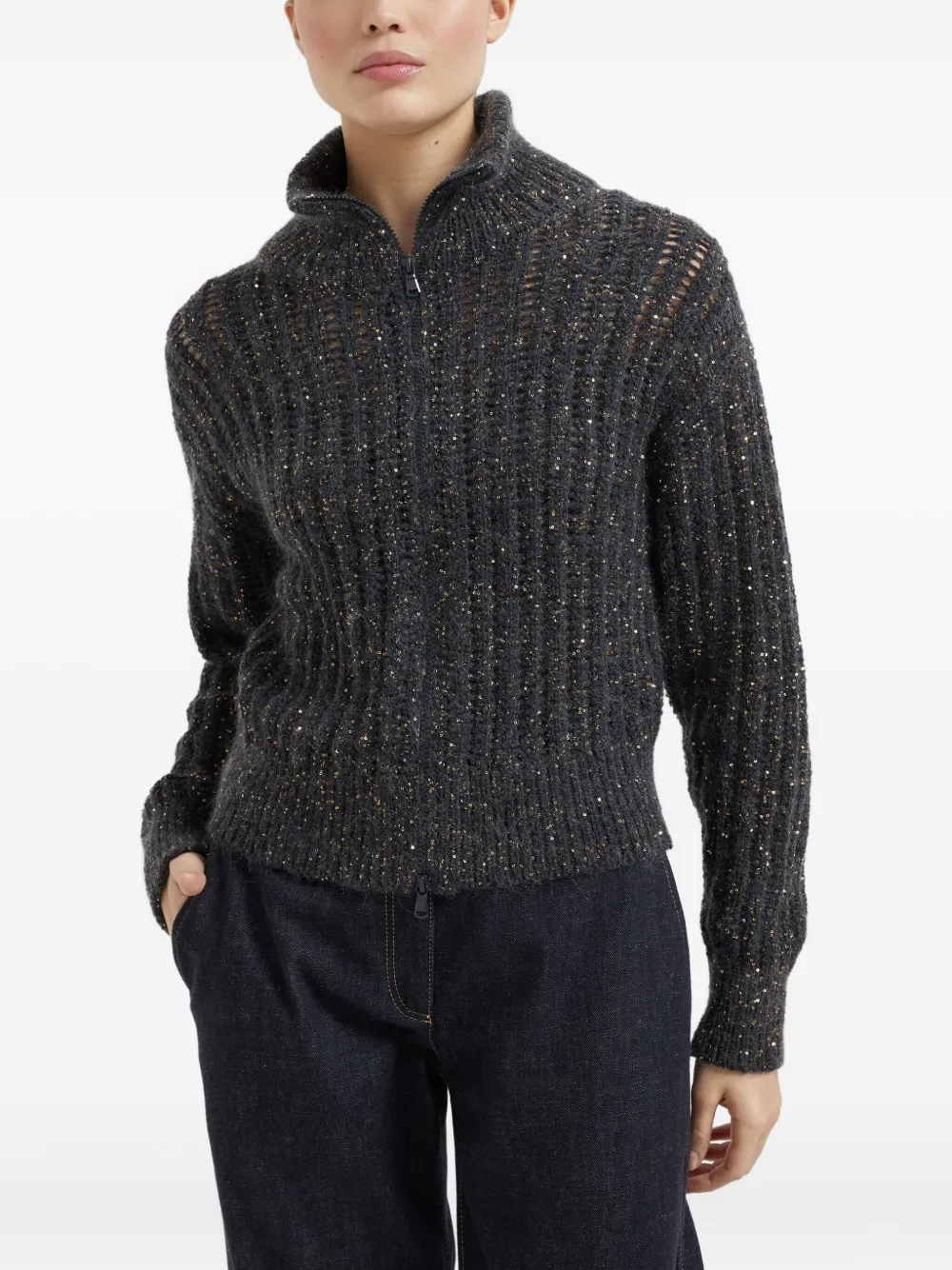 Brunello Cucinelli Dazzling geribbeld vest Grijs