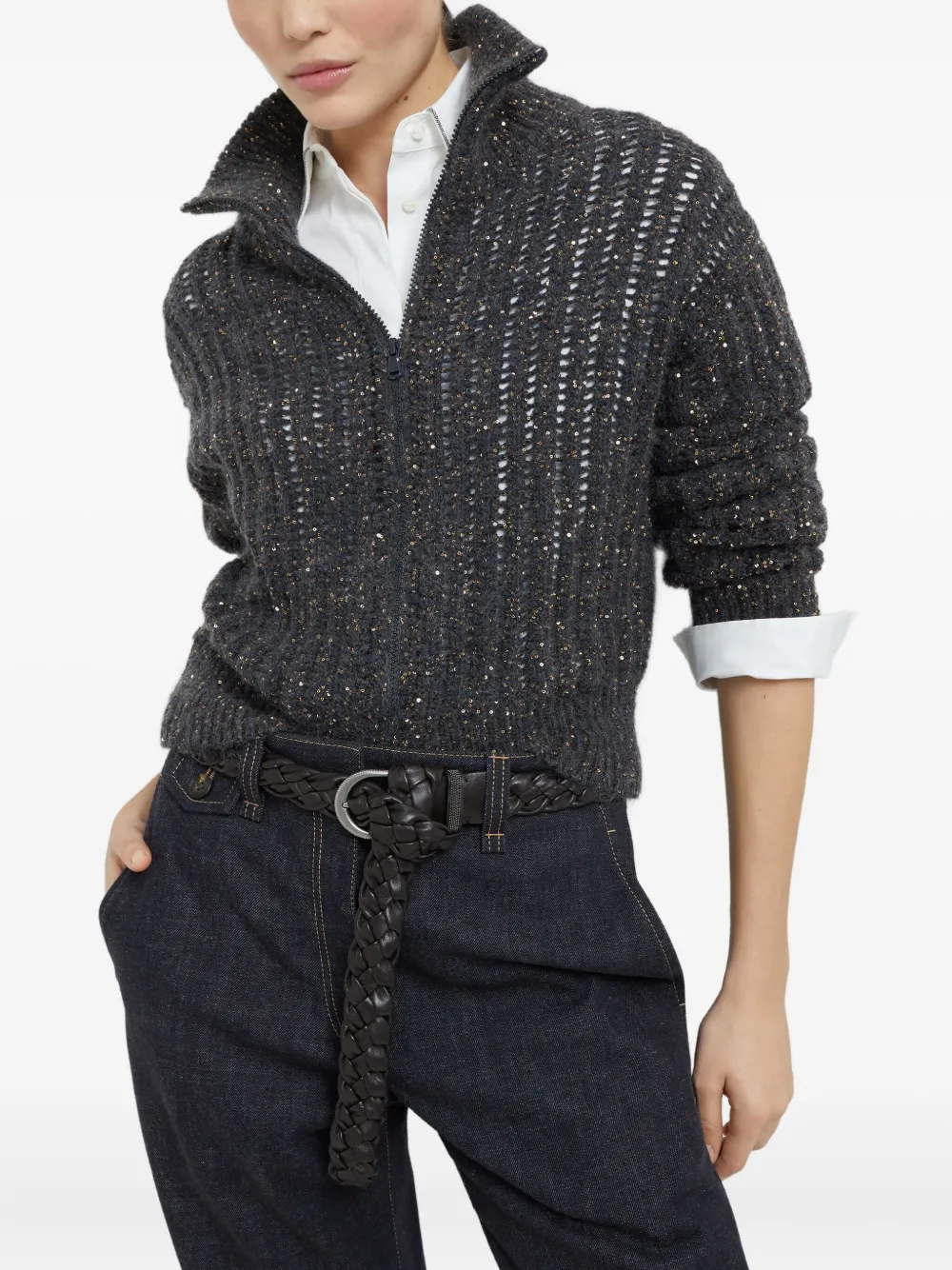 Brunello Cucinelli Dazzling geribbeld vest Grijs