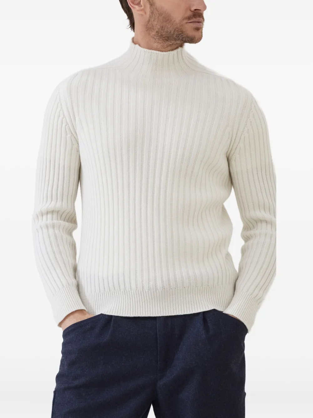 Brunello Cucinelli Geribbelde trui met wijde pijpen Beige