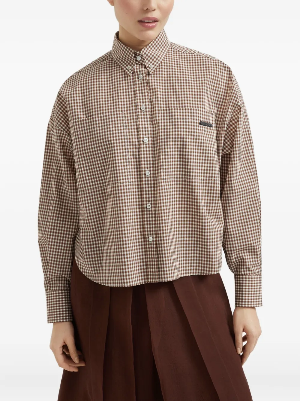 Brunello Cucinelli Geruit blouse Bruin