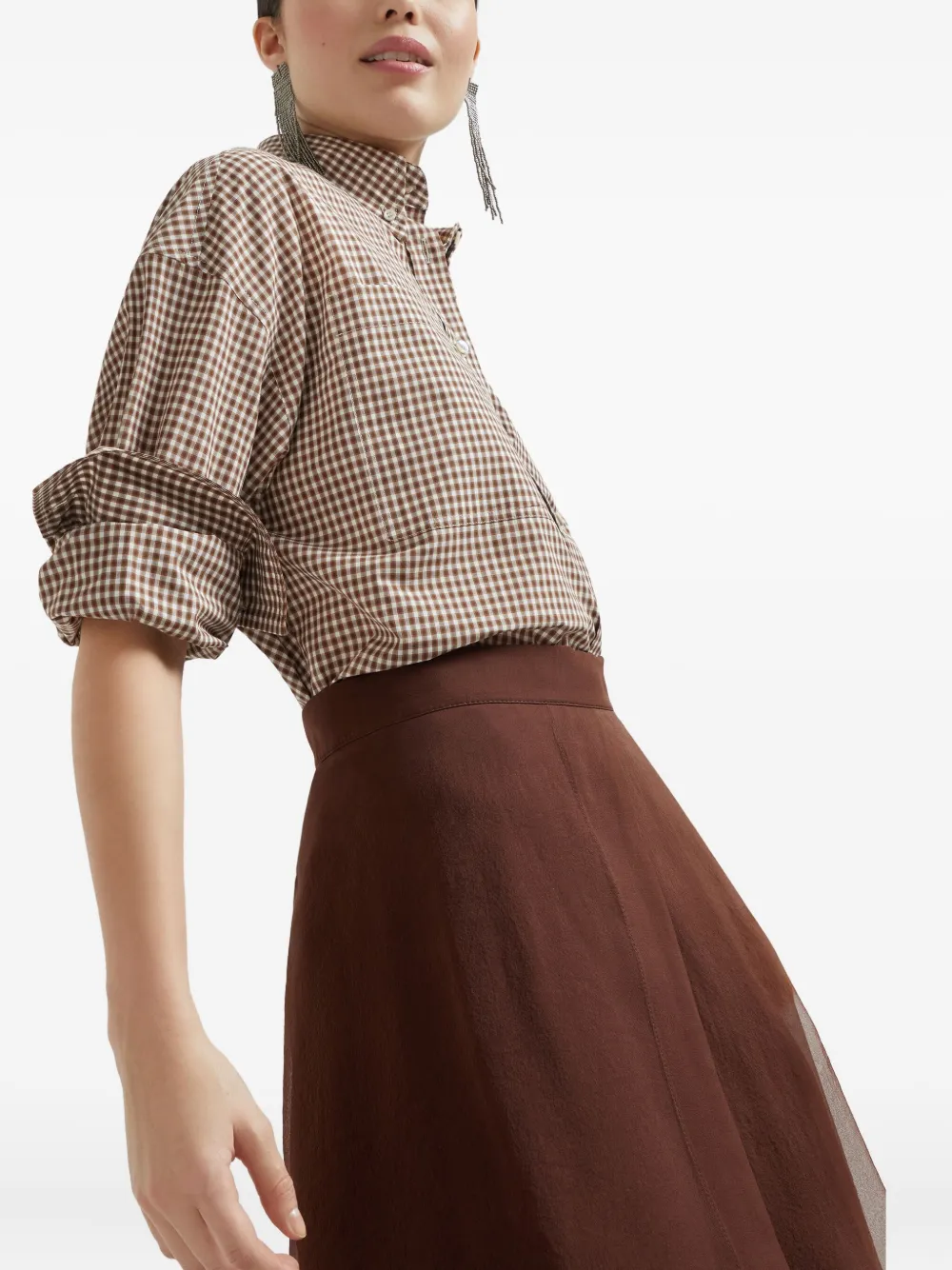 Brunello Cucinelli Geruit blouse Bruin