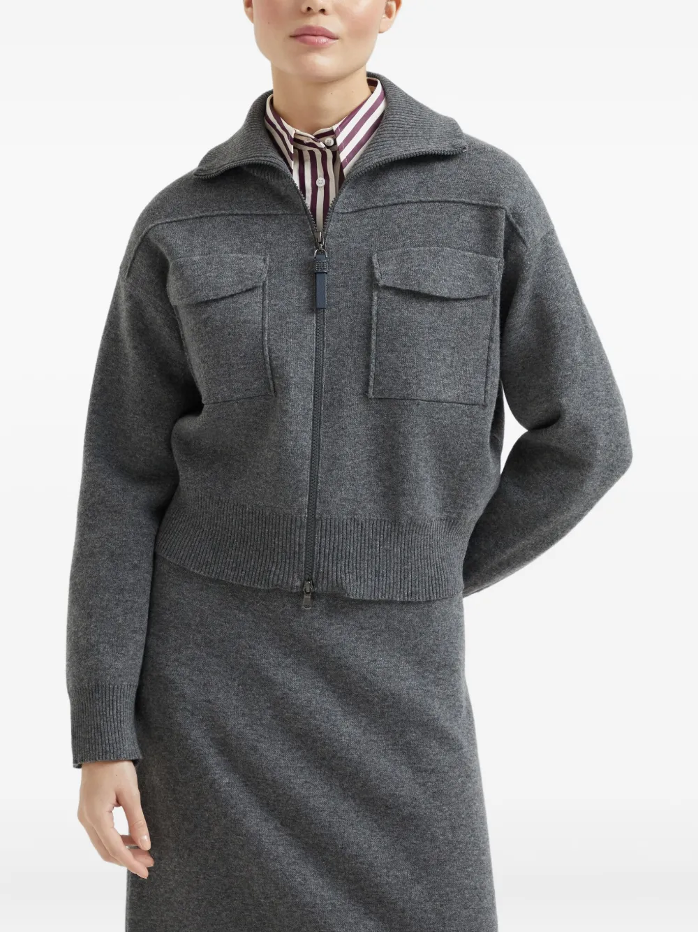 Brunello Cucinelli Dubbelgebreid vest Grijs
