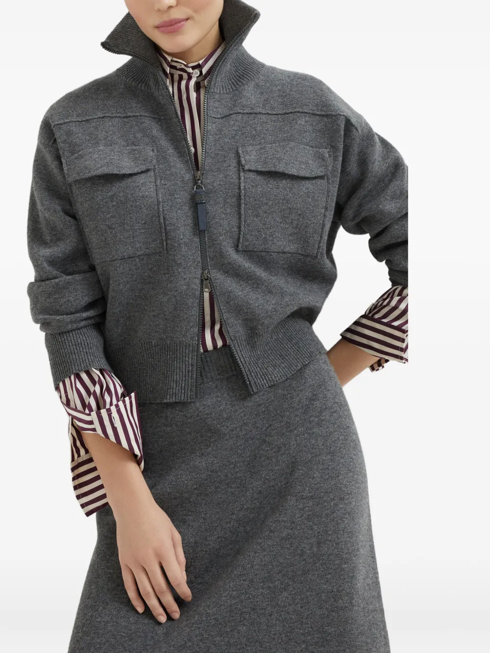 Brunello Cucinelli Dubbelgebreid vest Grijs