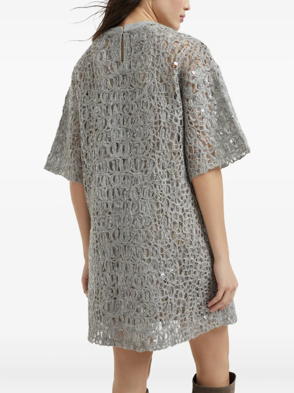 Brunello Cucinelli Sequinned Embroidered Mini Dress In Gray