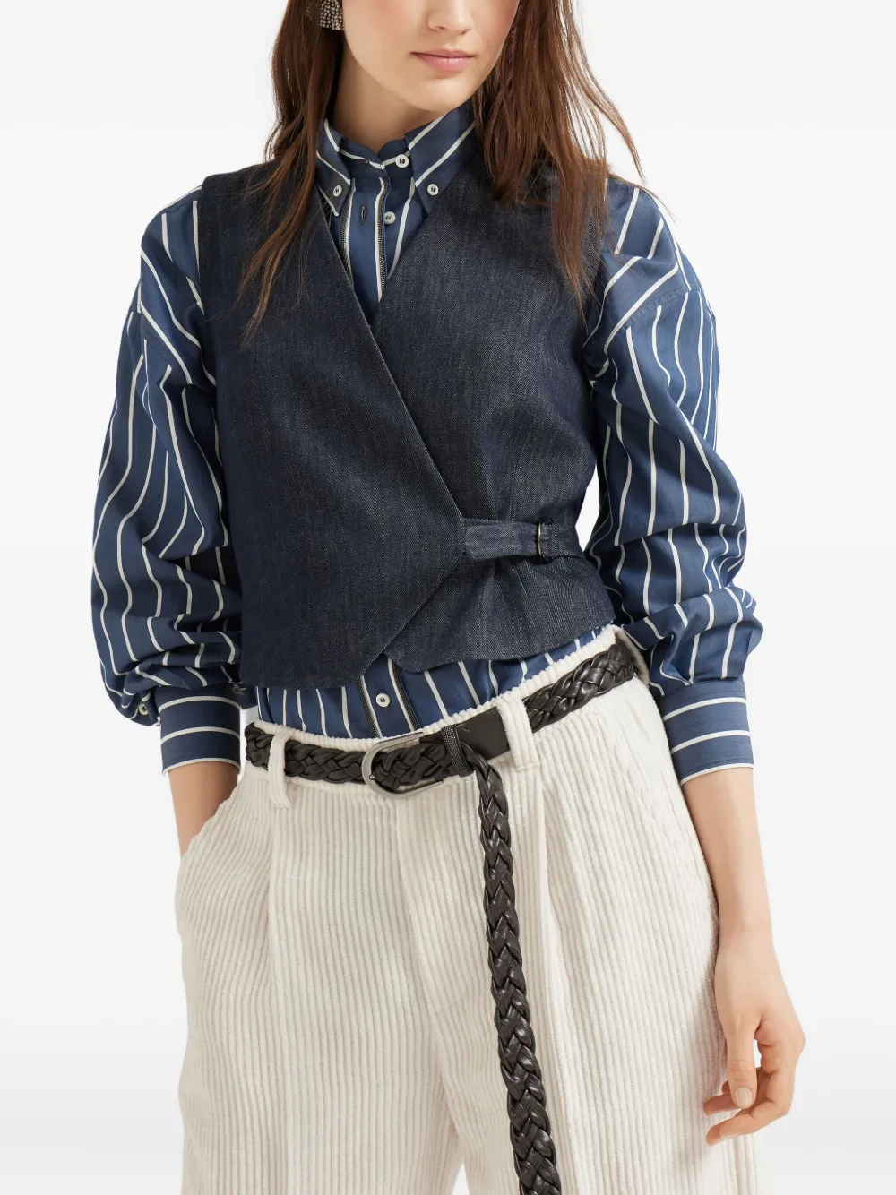 Brunello Cucinelli wrap cotton waistcoat Blauw