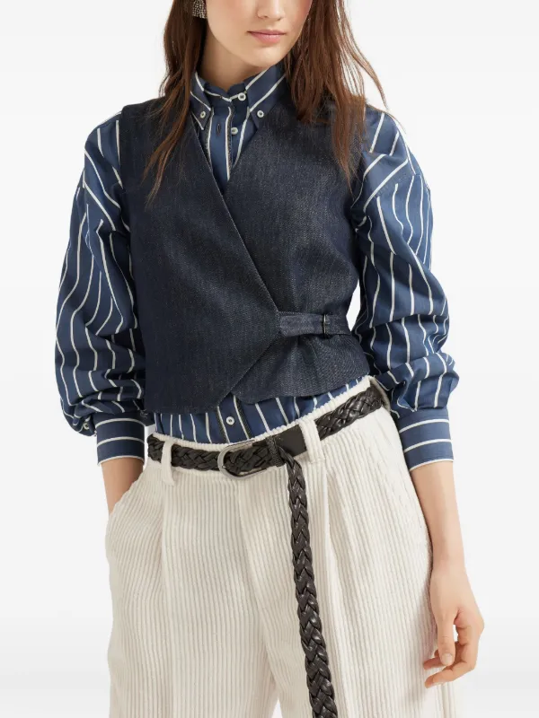 アウターその他 BRUNELLO CUCINELLI Woman Waistcoat Blue MCO558902 Brunello Cucinelli Wrap Cotton Waistcoat | Blue | FARFETCH