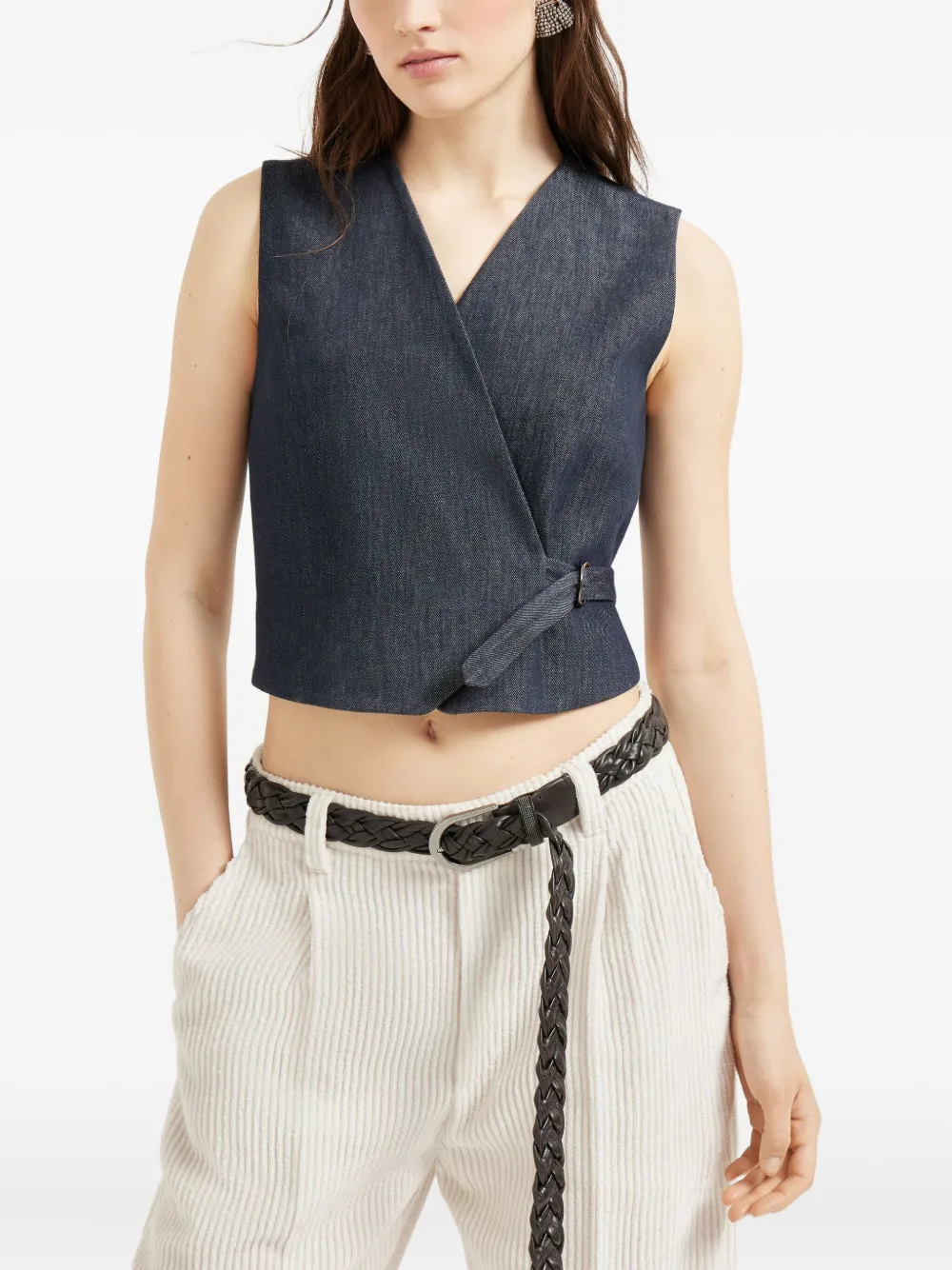 Brunello Cucinelli wrap cotton waistcoat Blauw