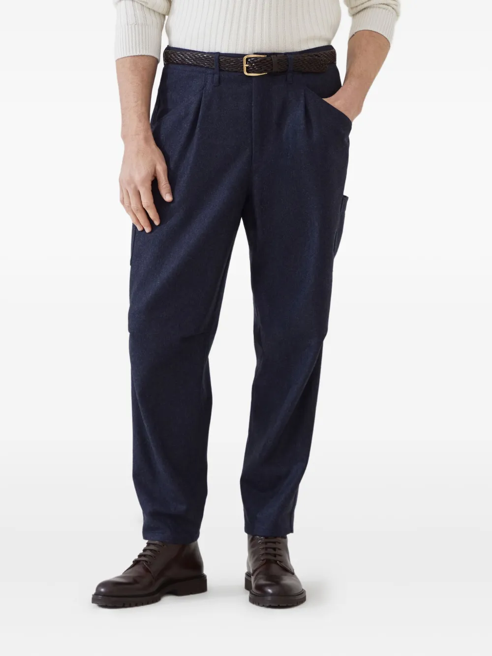 Brunello Cucinelli Plooibroek met toelopende pijpen Blauw