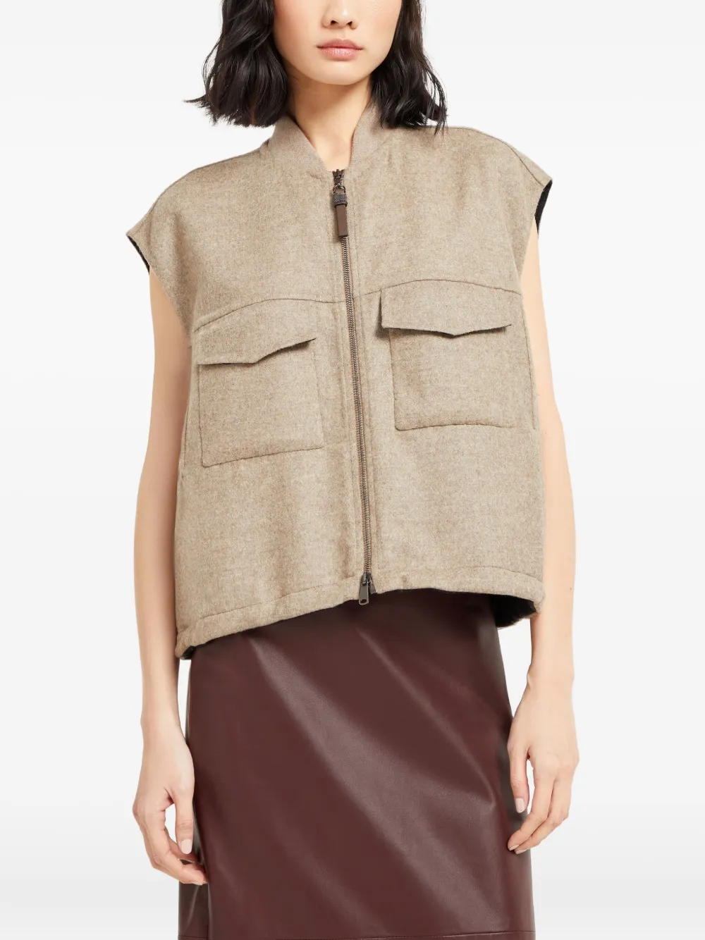 Brunello Cucinelli Bodywarmer met gemêleerd effect Beige