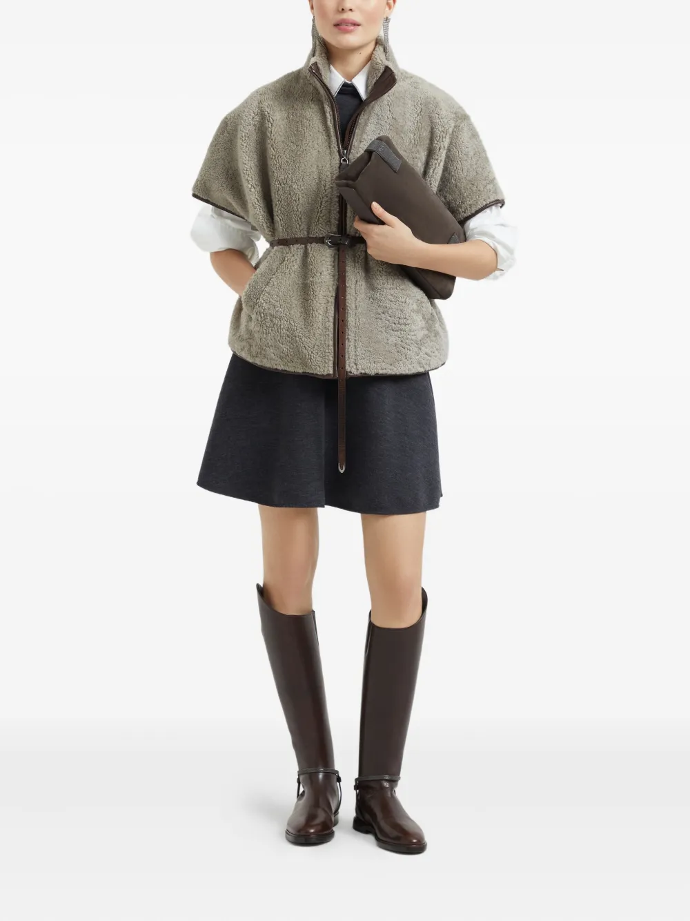 Brunello Cucinelli Mini-jurk met monili ketting - Grijs