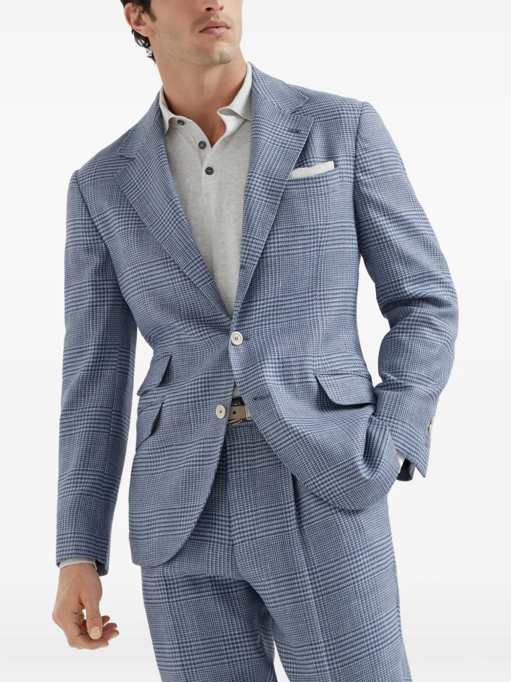 Brunello Cucinelli Geruite blazer Blauw