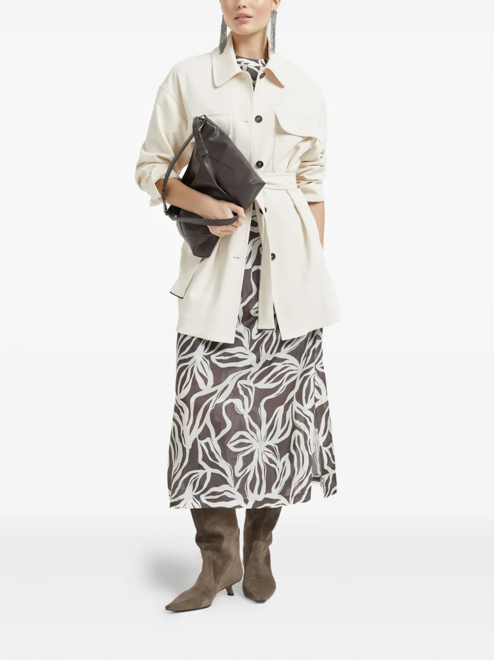Brunello Cucinelli Maxi-jurk met bloemenprint en Monili-detail - Wit
