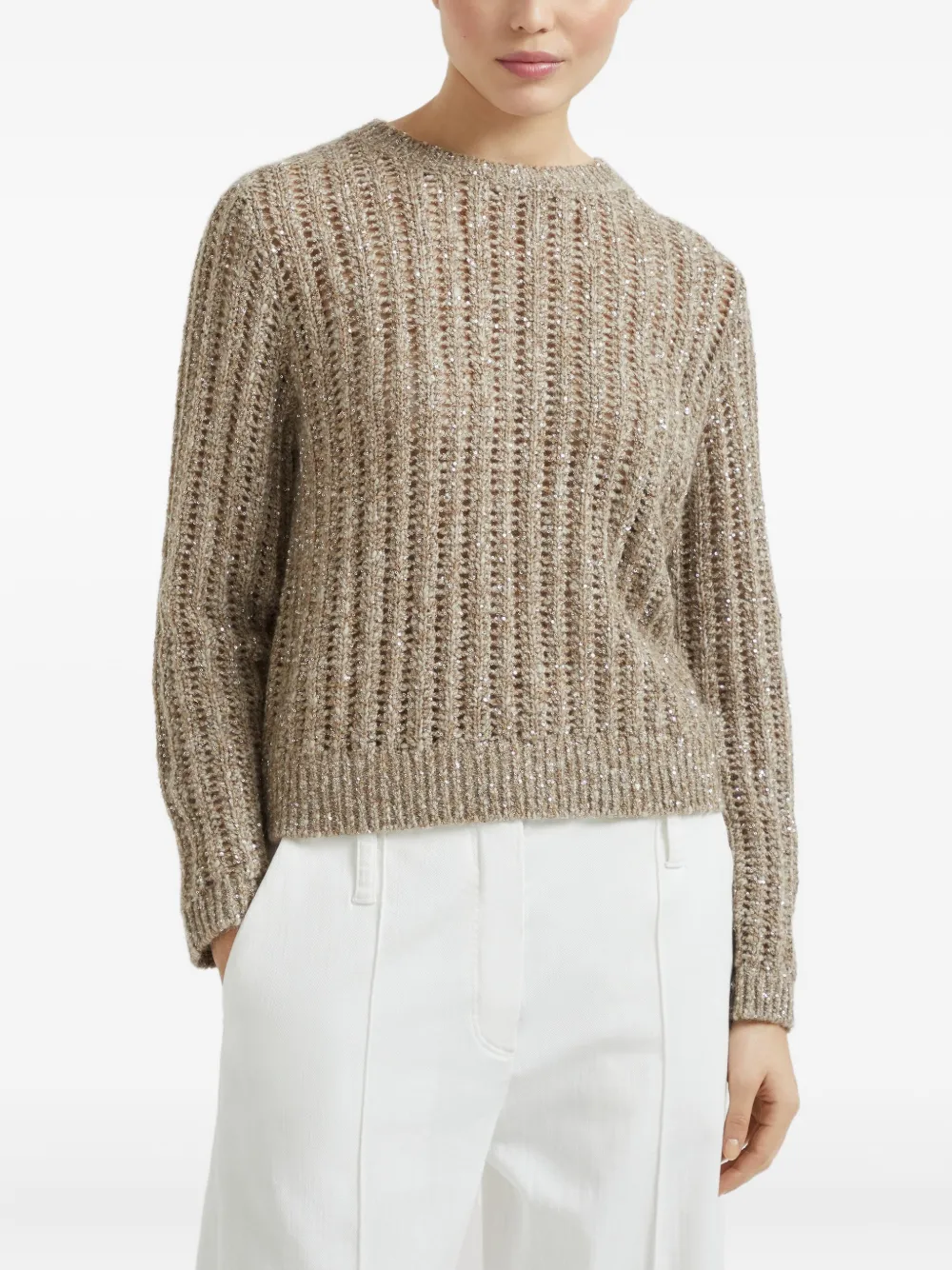 Brunello Cucinelli Trui met pailletten Beige