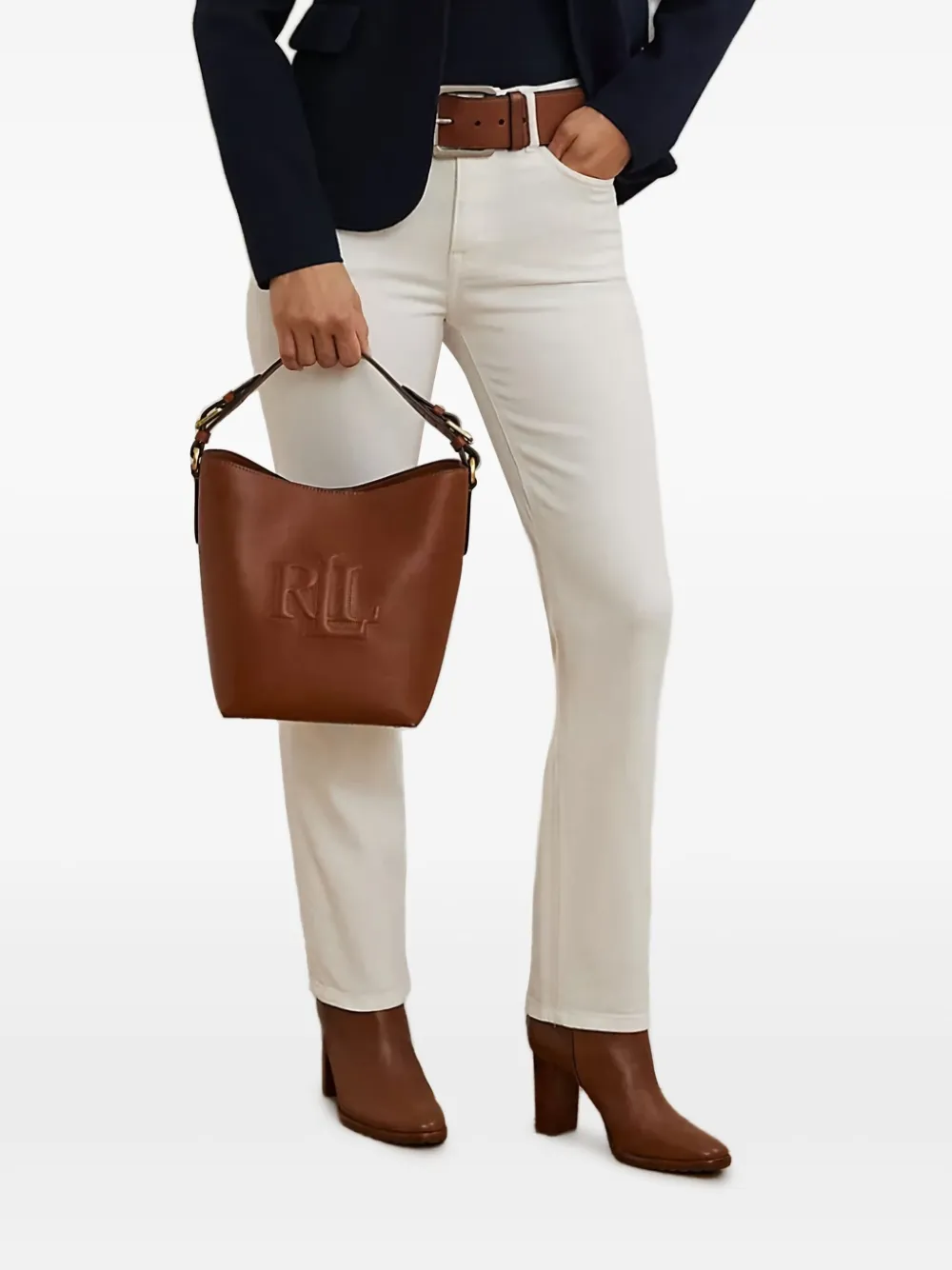 Lauren Ralph Lauren Witley leren bucket-tas met logo-reliëf - Bruin