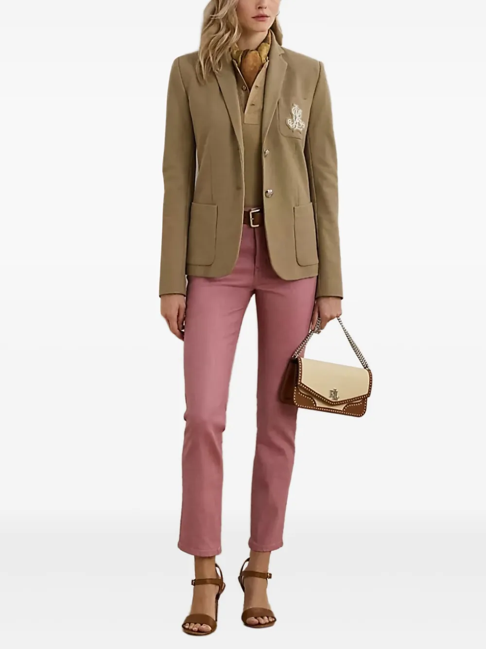 RALPH LAUREN LOGO-PATCH TAILORED BLAZER 