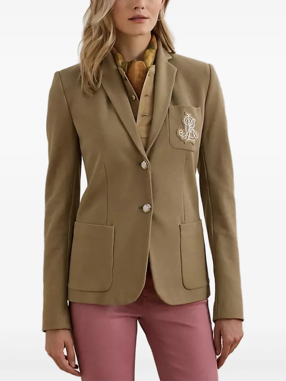 RALPH LAUREN LOGO-PATCH TAILORED BLAZER 