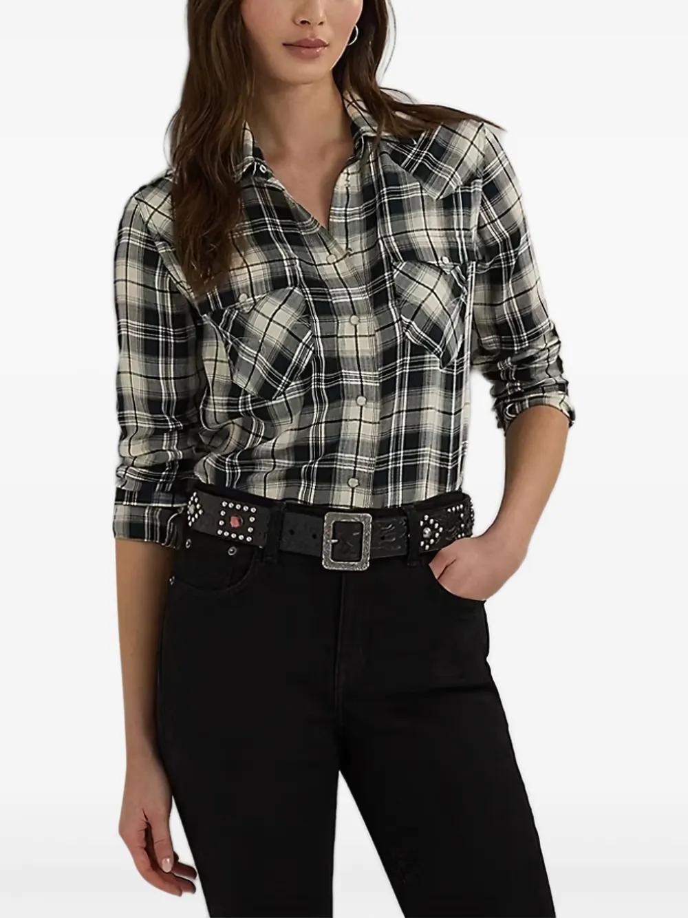 check-patterned button-up shirt