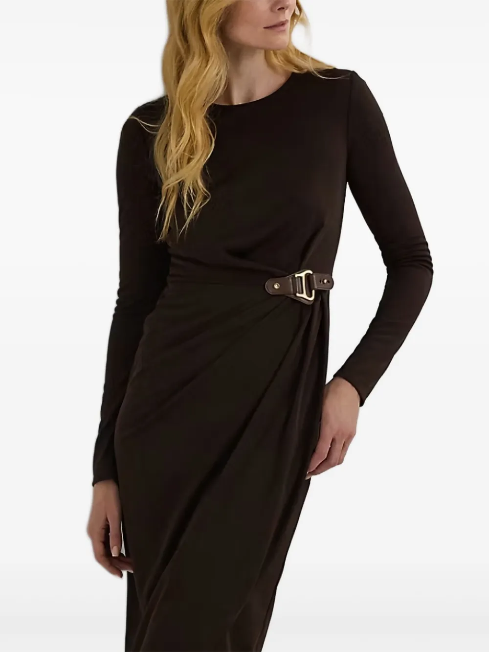 long-sleeve belted dress