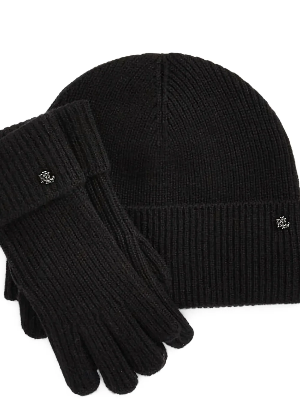 Lauren Ralph Lauren Ribgebreide muts en handschoenen - Zwart