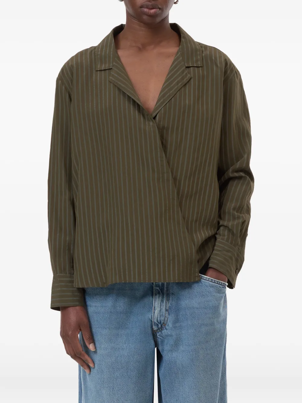 Closed Asymmetric Striped Shirt In Green