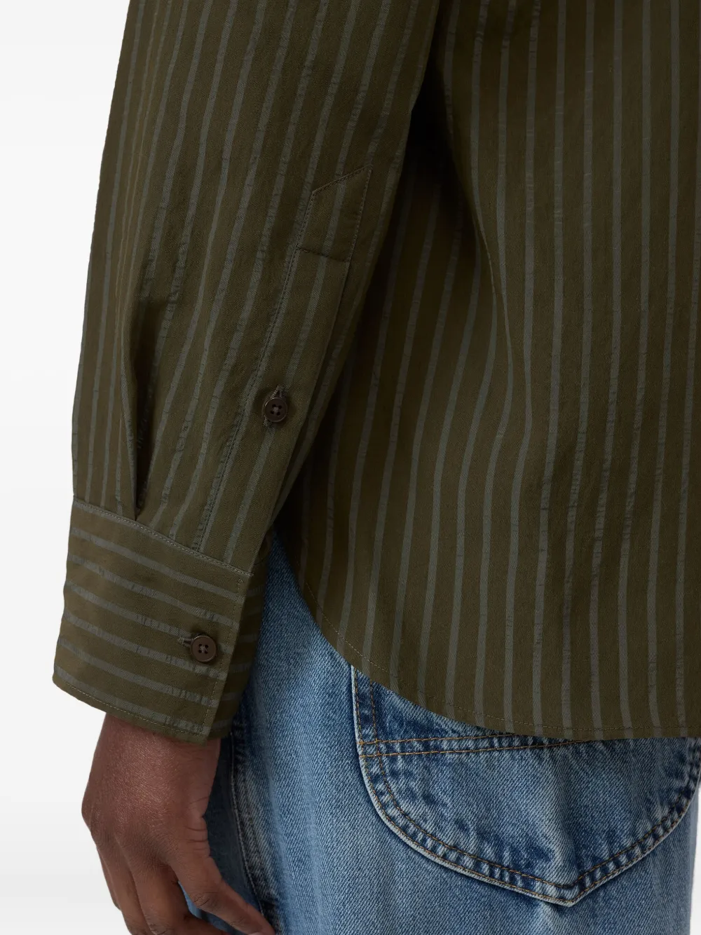 Closed Asymmetric Striped Shirt In Green