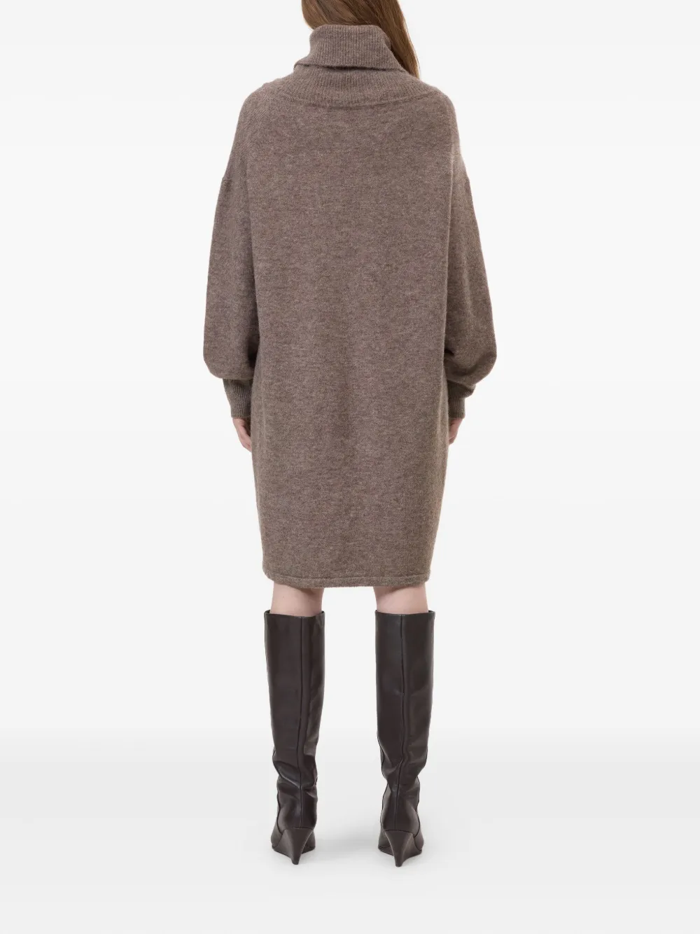 Closed Midi-jurk met col en lange mouwen Bruin