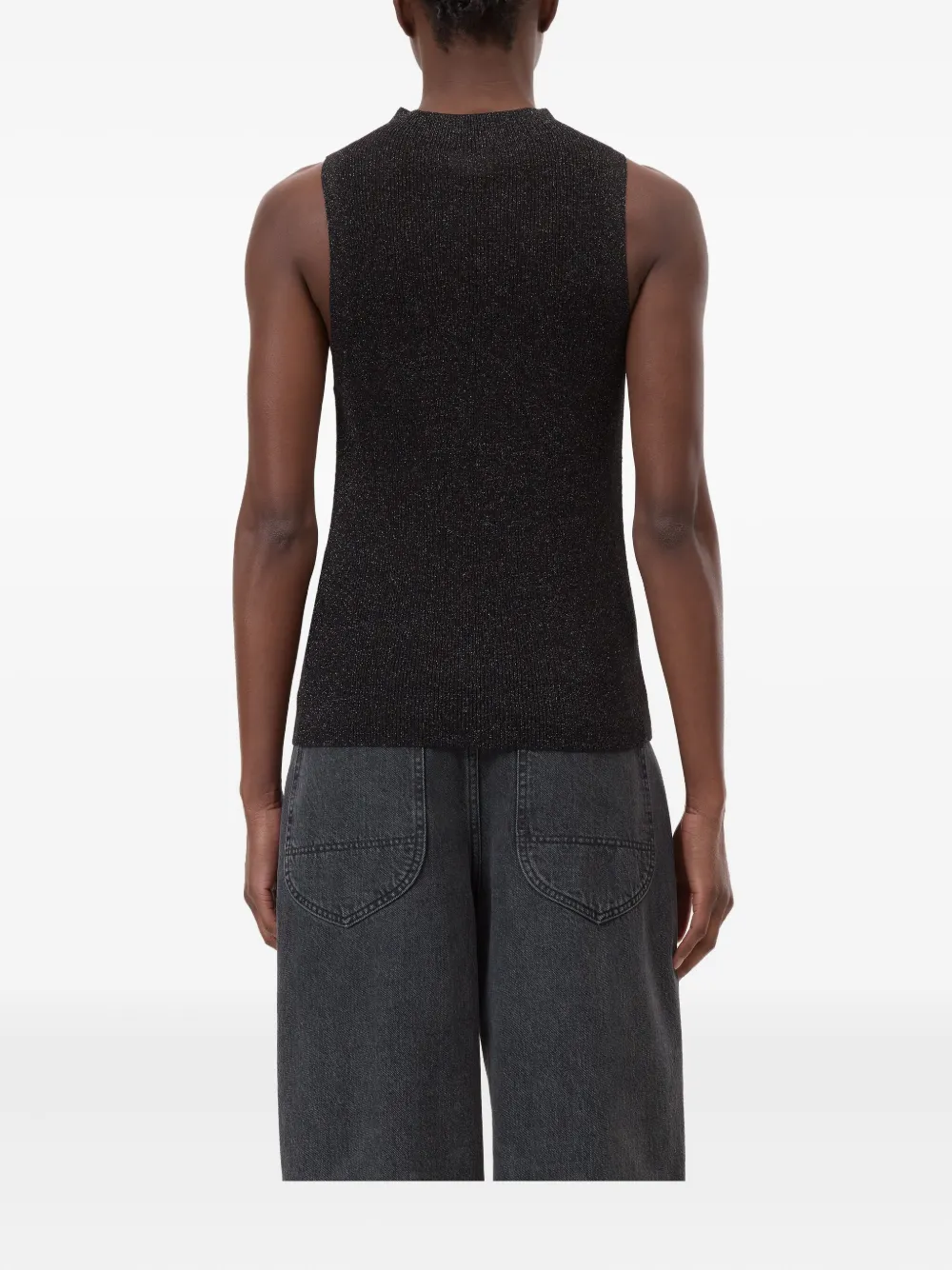 Closed Lurex mouwloze top Zwart