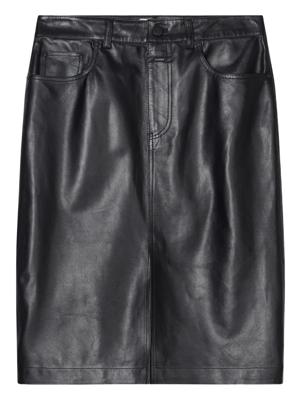 Closed leather midi skirt | Black | Image 1