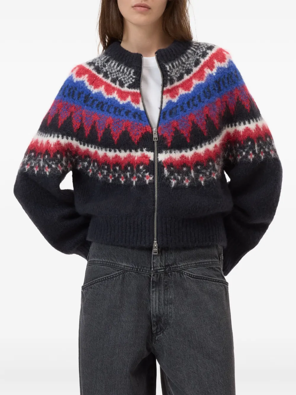 Closed Crew-neck Zip Cardigan In Animal Print