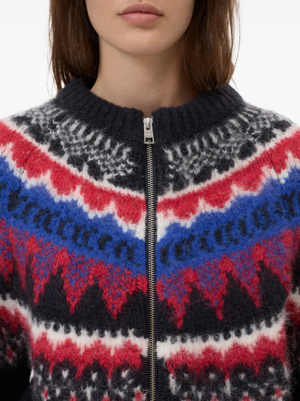 Closed Crew-neck Zip Cardigan In Animal Print