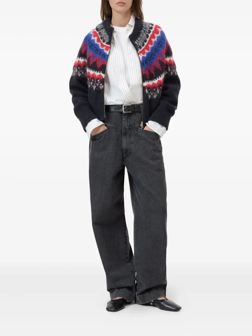 Closed Crew-neck Zip Cardigan In Animal Print