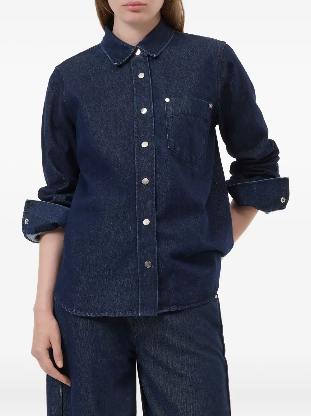 Closed Button-fastening Pocket Shirt In Blue