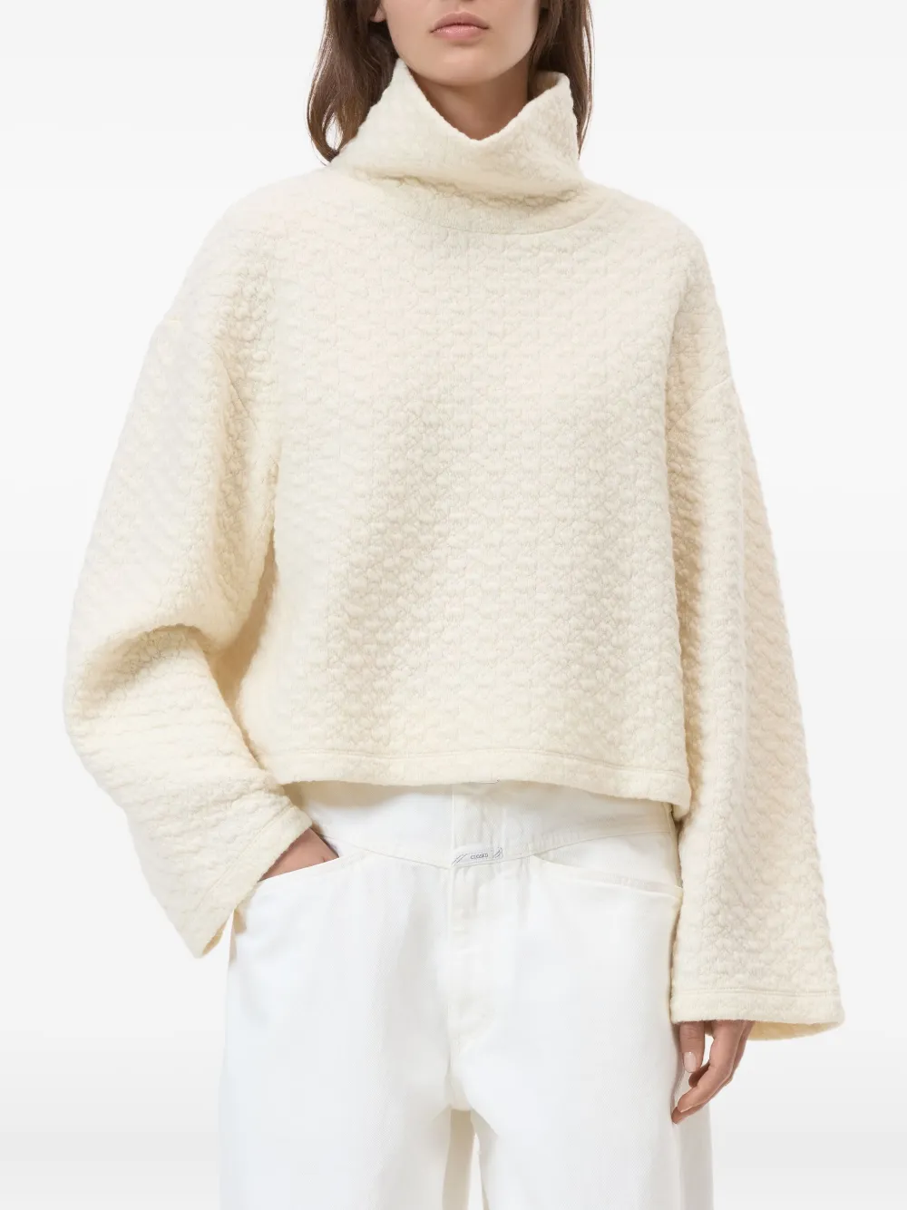 Closed High-neck Textured Sweatshirt In Neutral