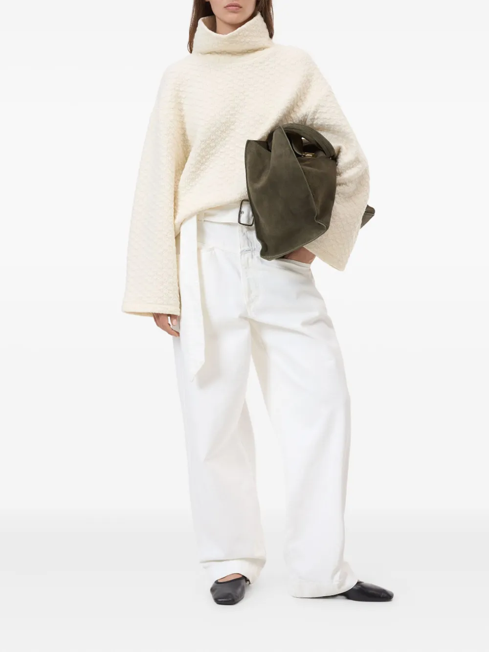 Closed High-neck Textured Sweatshirt In Neutral