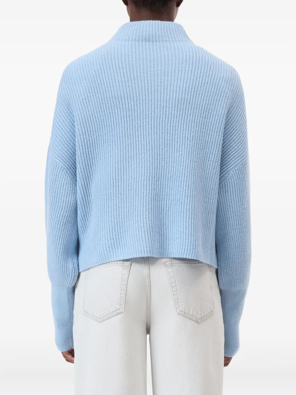 Closed funnel-neck ribbed jumper Blauw