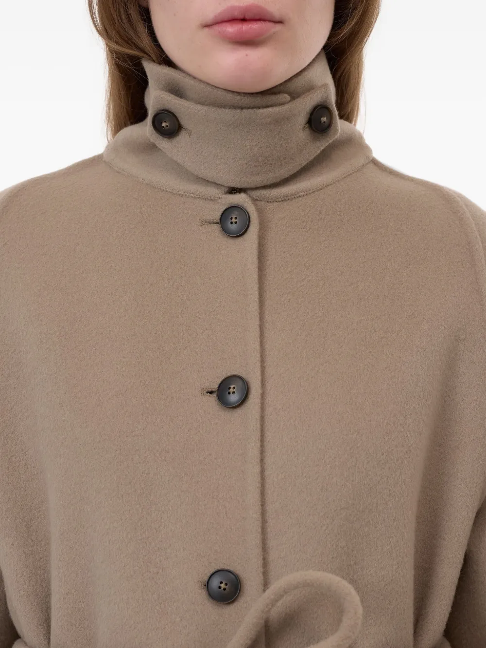 Closed Wool Belted Coat In Brown