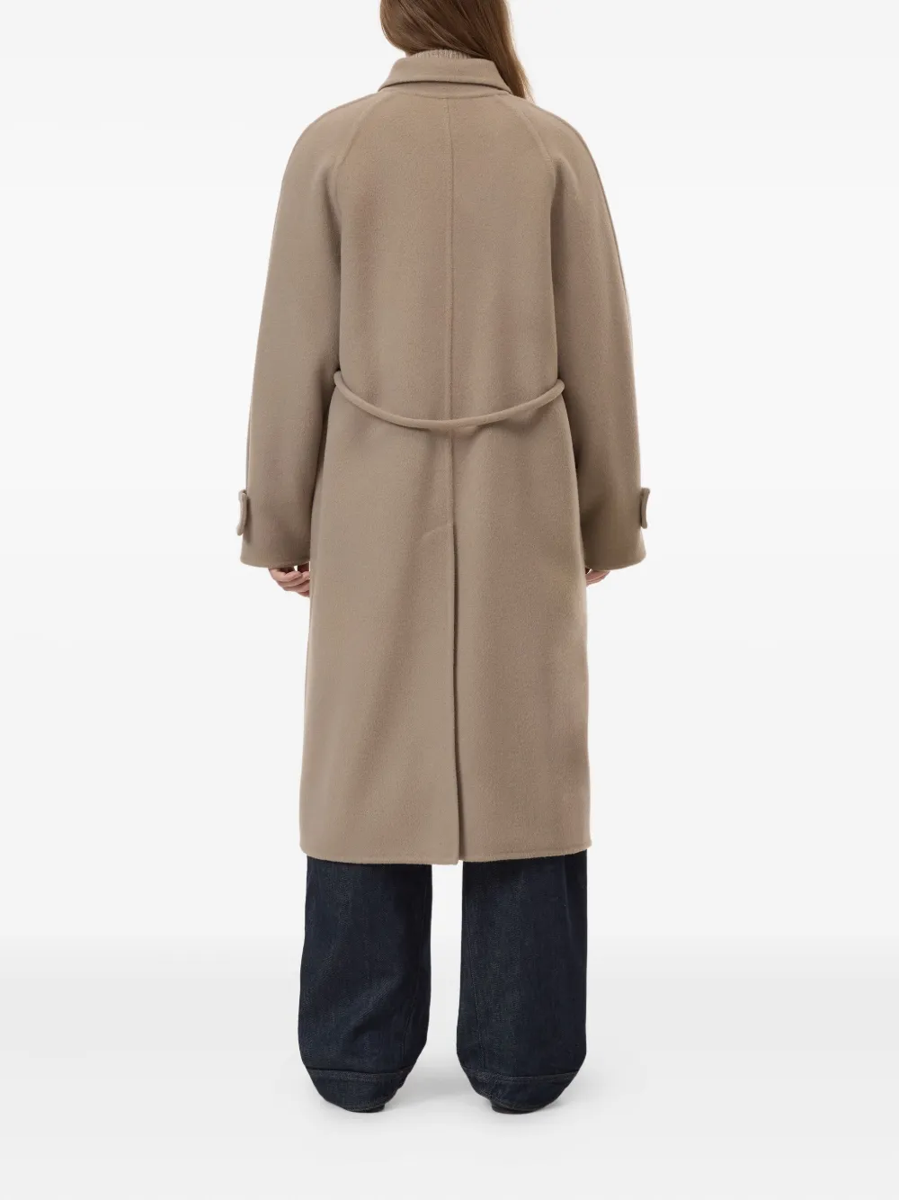 Closed Wool Belted Coat In Brown